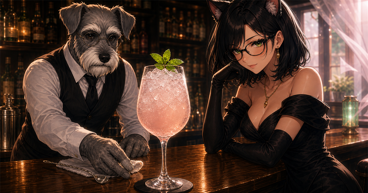 Bar Kのカウンターでシーブリーズ・クーラーを供するケンゾーとルナ