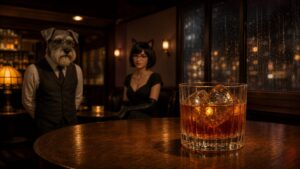 雨の夜のBar Kで、ケンゾーとルナが見守る琥珀色のチャーリー・チャップリン